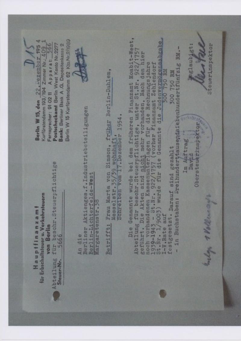 Bescheinigung 1954 "Reichsfluchtsteuer" © Familienbesitz