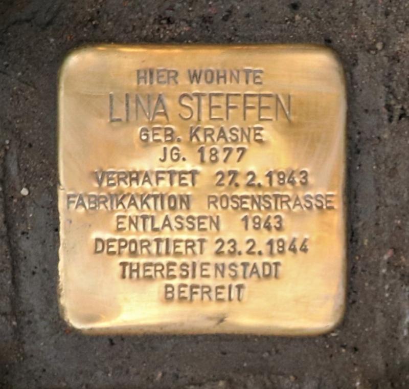 Stolperstein für Lina Steffen © Initiative Spandau