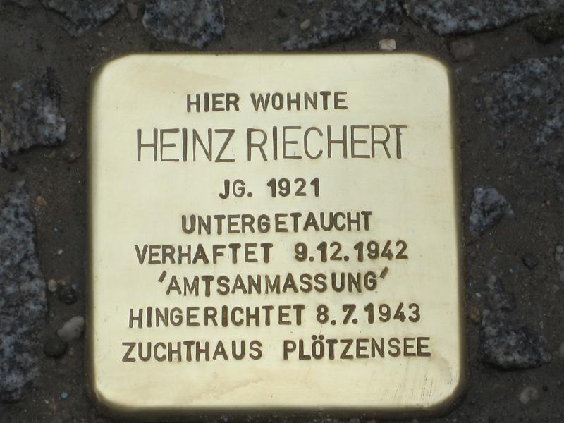 Stolperstein für Heinz Riechert. Copyright: MTS