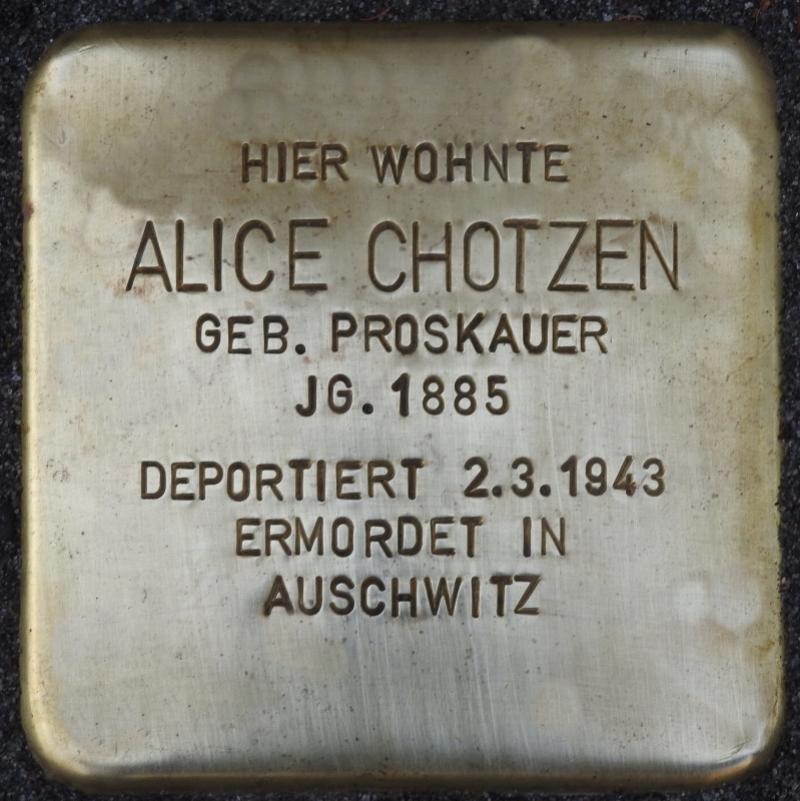  Stolperstein Alice Chotzen, Bild: Stolpersteine-Initiative CW, Hupka