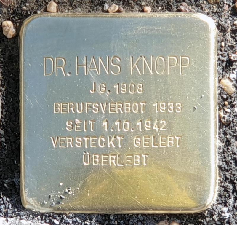 Stolperstein für Dr. Hans Knopp © OTFW