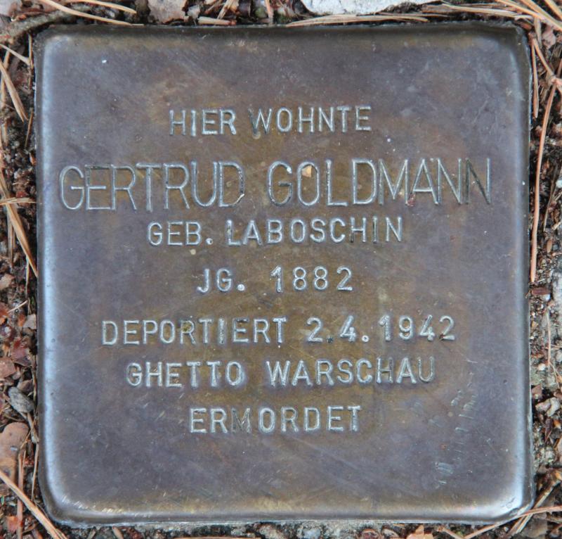 Stolperstein für Gertrud Goldmann.