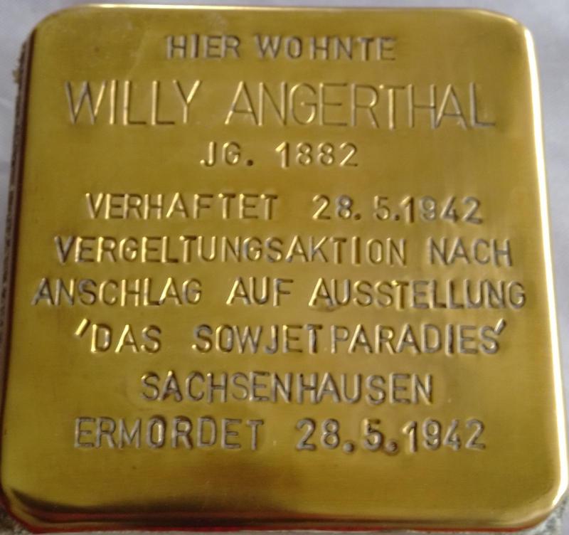 Stolperstein Willy Angerthal (c/o Projekt-Stolpersteine)