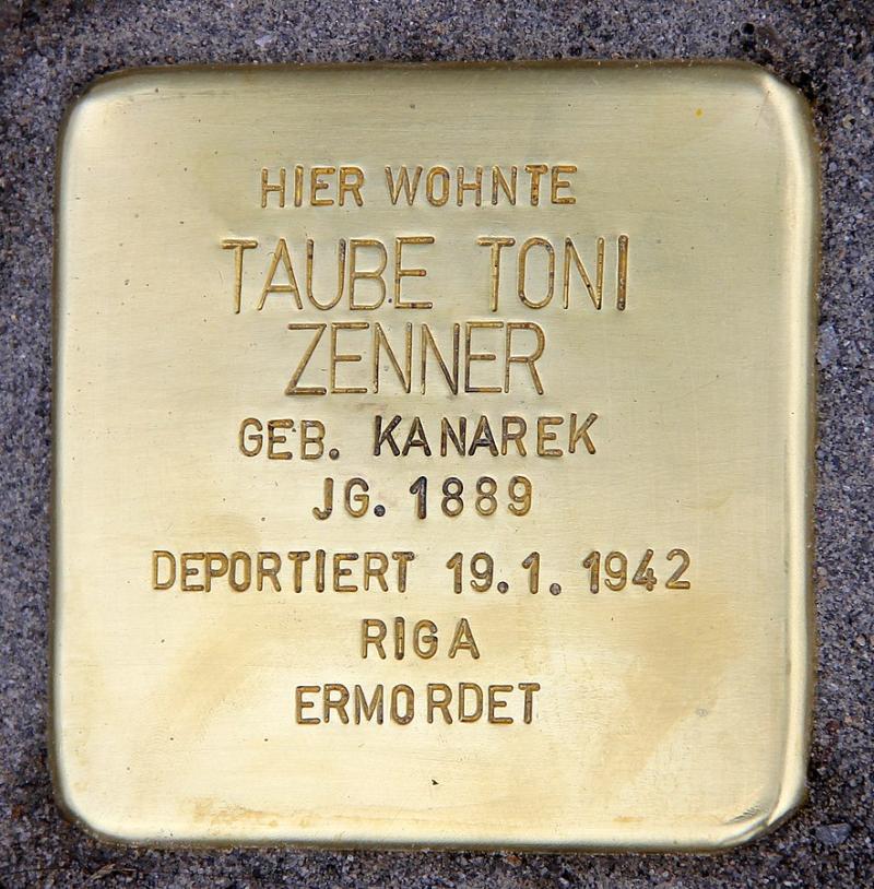 Stolperstein Taube Toni Zenner © OTFW Berlin