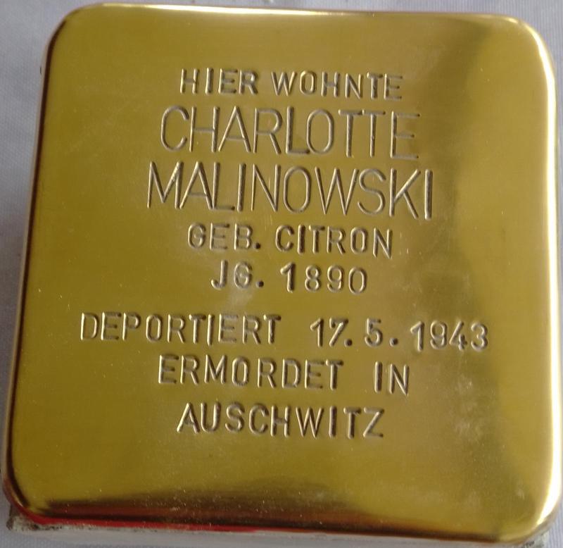 Stolperstein Charlotte Malinowski (c/o Projekt-Stolpersteine)