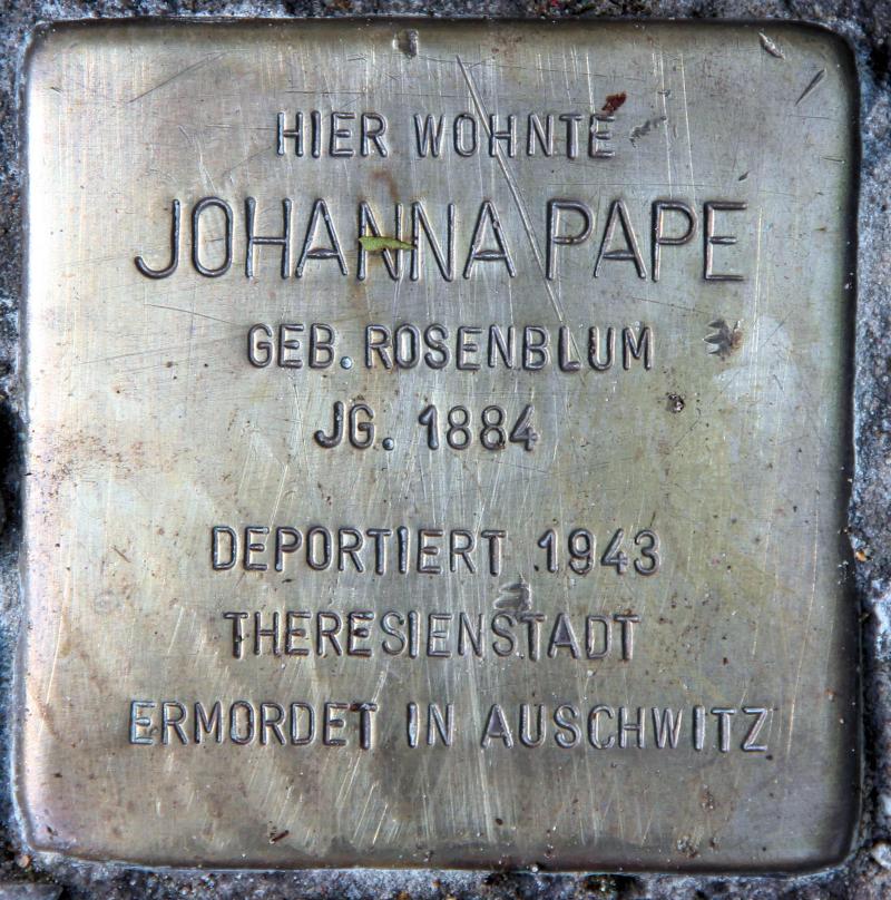 Stolperstein für Johanna Pape.