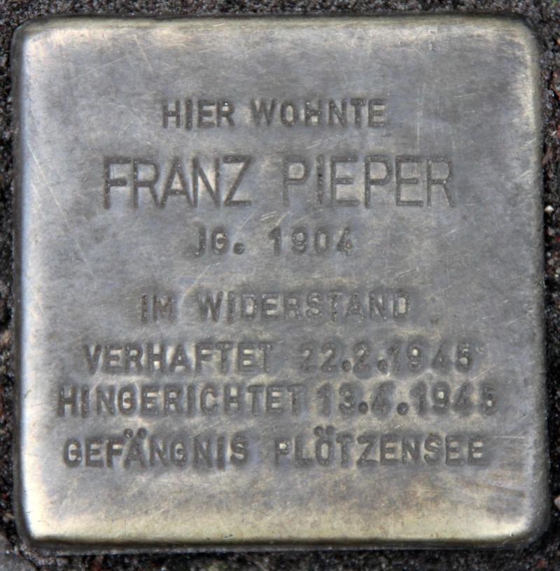 Stolperstein für Franz Pieper.