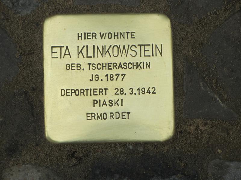 Stolperstein Eta Klinkowstein © Initiative Stolpersteine Charlottenburg-Wilmersdorf, 2013