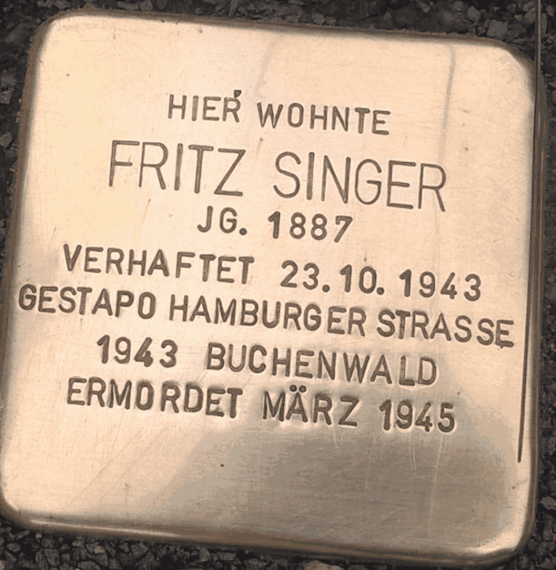 Stolperstein für Fritz Singer (Bild: Projekt Stolpersteine)
