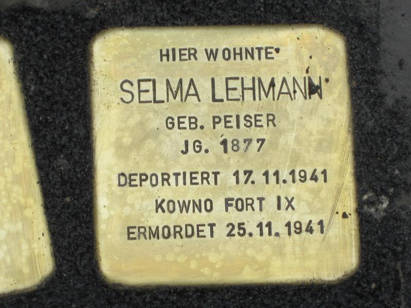 Stolperstein für Selma Lehmann. Copyright: MTS
