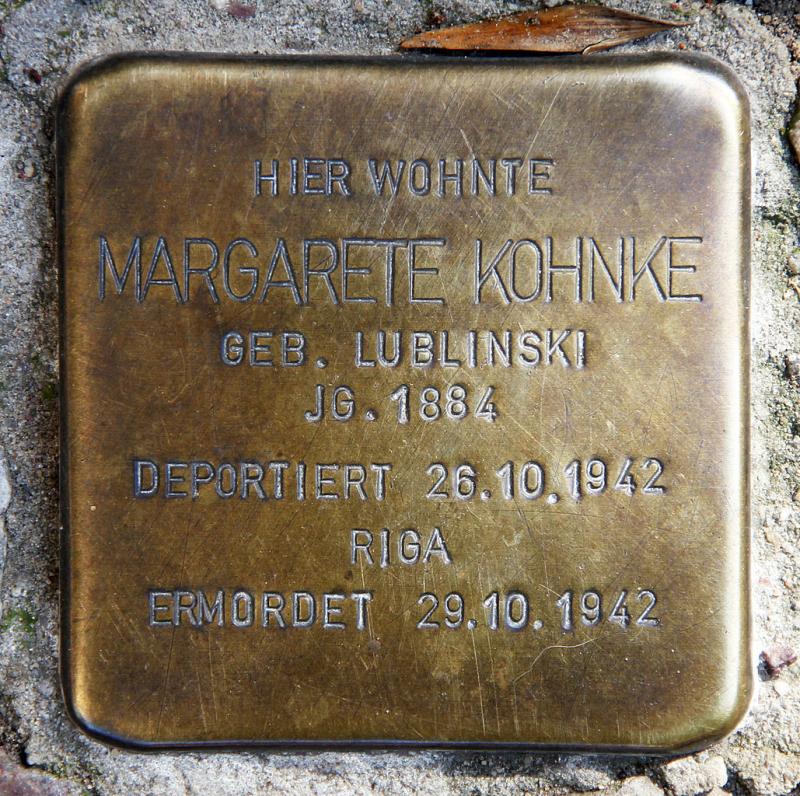 Stolperstein Margarete Kohnke © OTFW