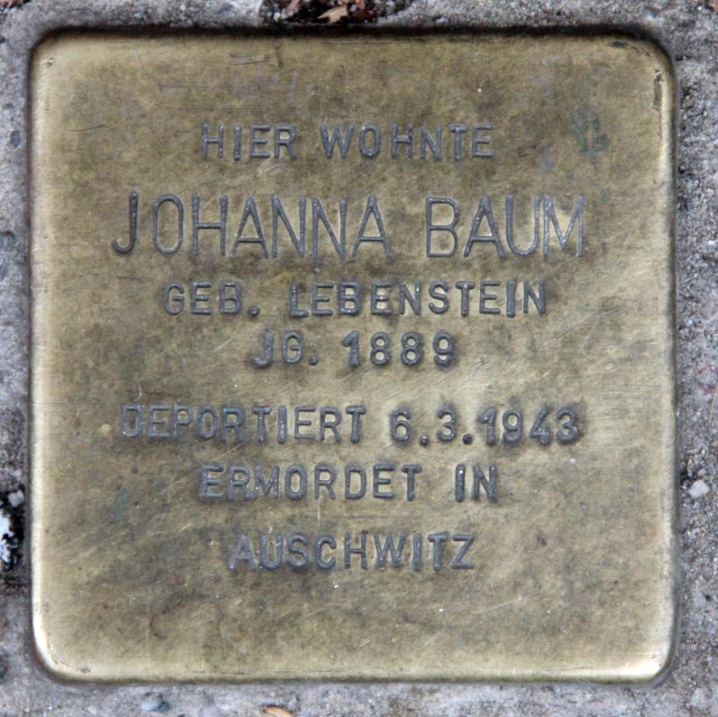 Stolperstein für Johanna Baum.