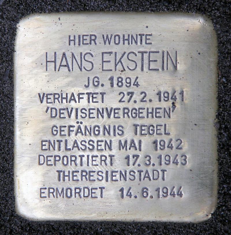 Stolperstein für Hans Ekstein, Foto: OTFW