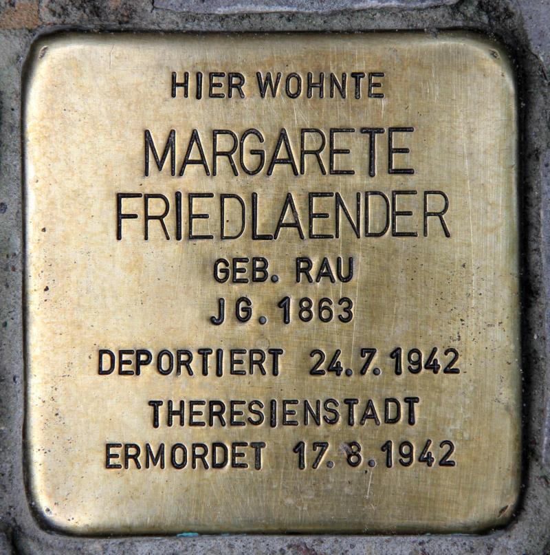 Stolperstein für Anna Margarete Friedländer.