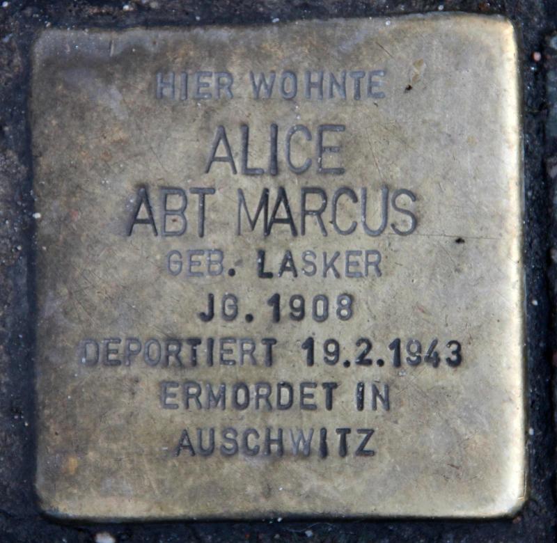 Stolperstein für Alice Abt-Marcus.