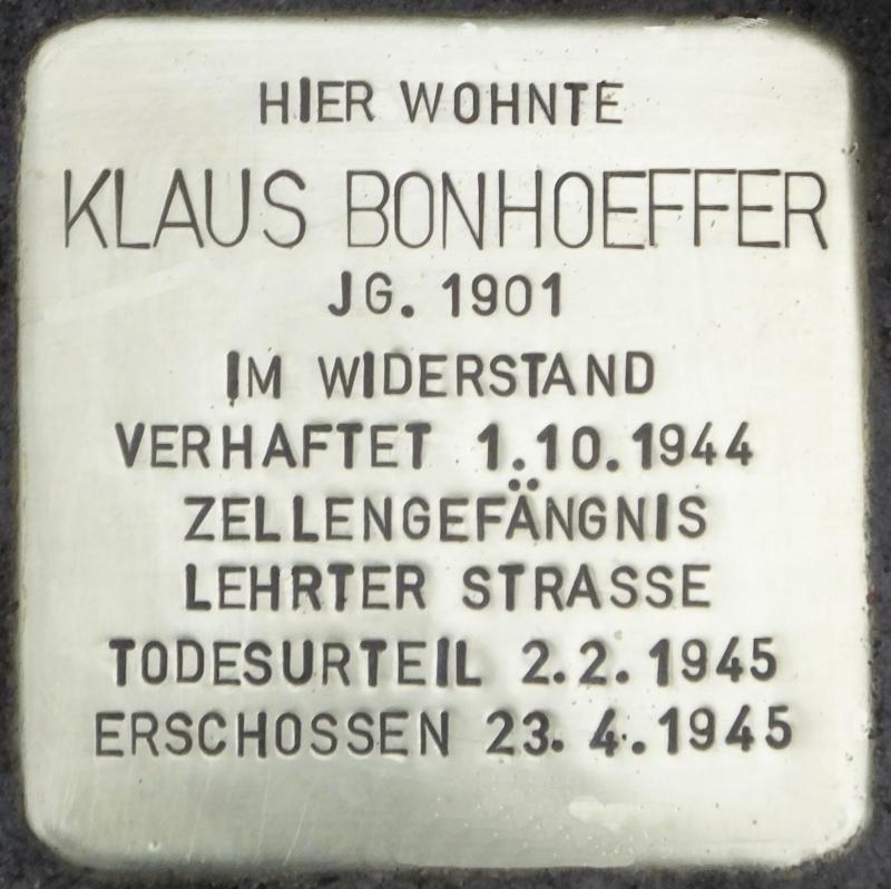 Stolperstein für Klaus Bonhoeffer; Foto: CW Hupka, 2015