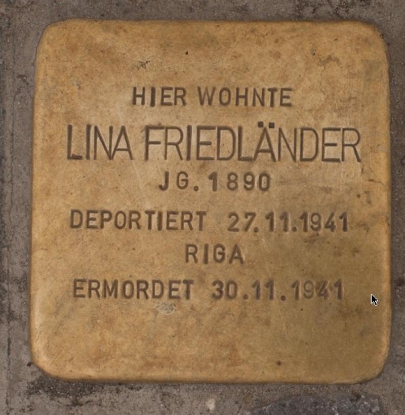 Stolperstein Lina Friedländer - Foto: A. Bukschat & C. Flegel