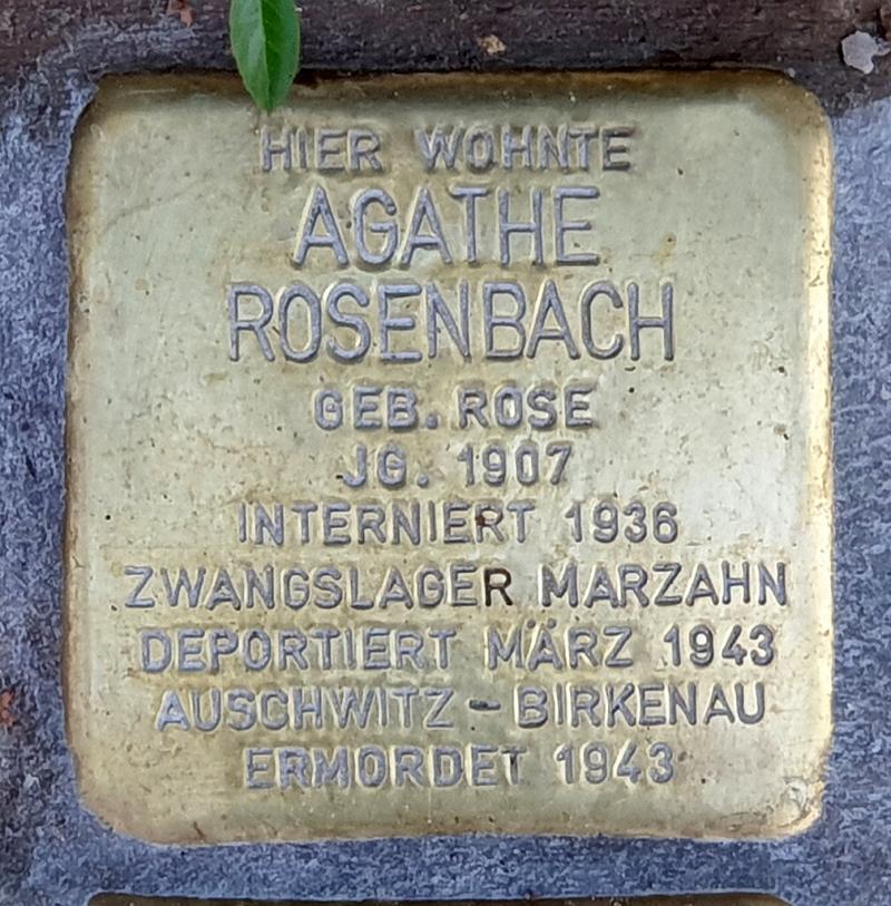 Stolperstein Agathe Rosenbach © OTFW