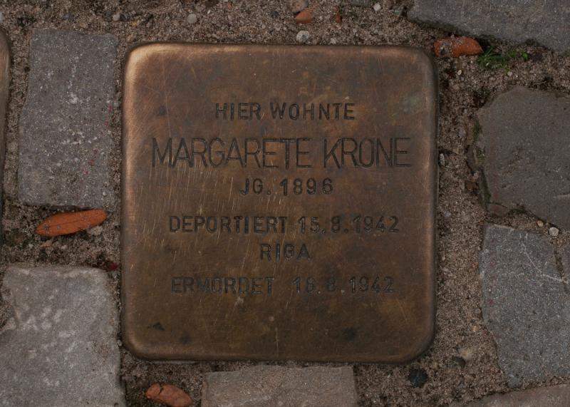 Stolperstein für Margarete Krone Foto: A. Bukschat & C. Flegel
