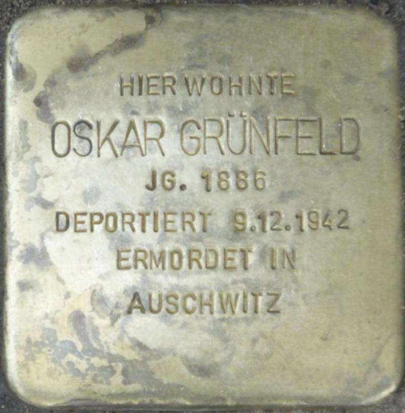 Stolperstein Oskar Grünfeld Bild: Stolpersteine-Initiative CW, Hupka