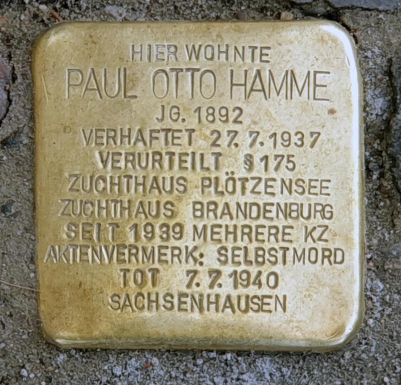 Stolperstein für Paul Otto Hamme, Foto © OTFW