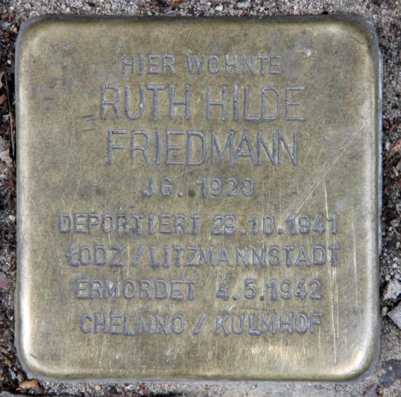 Stolperstein für Ruth Hilde Friedmann.