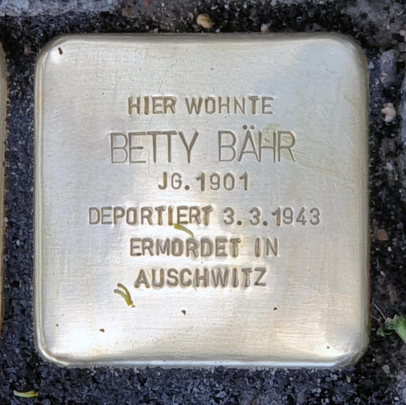 Stolperstein für Betty Bähr © OTFW