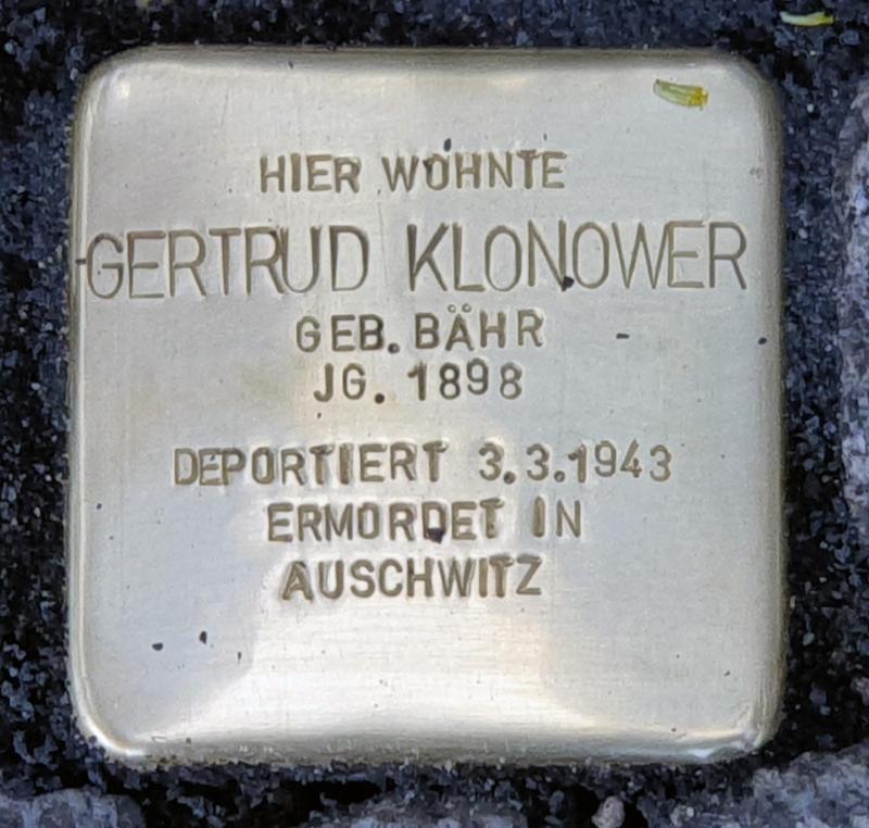 Stolperstein für Gertrud Klonower © OTFW