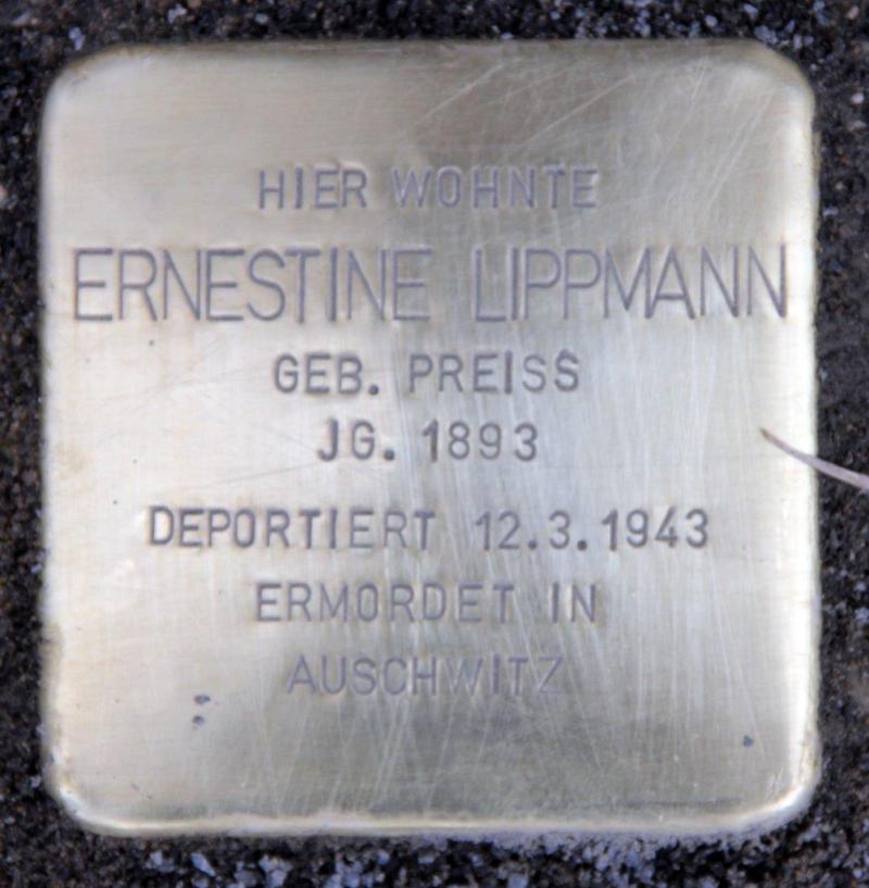 Stolperstein für Ernestine Lippmann. Fotorechte: OTFW