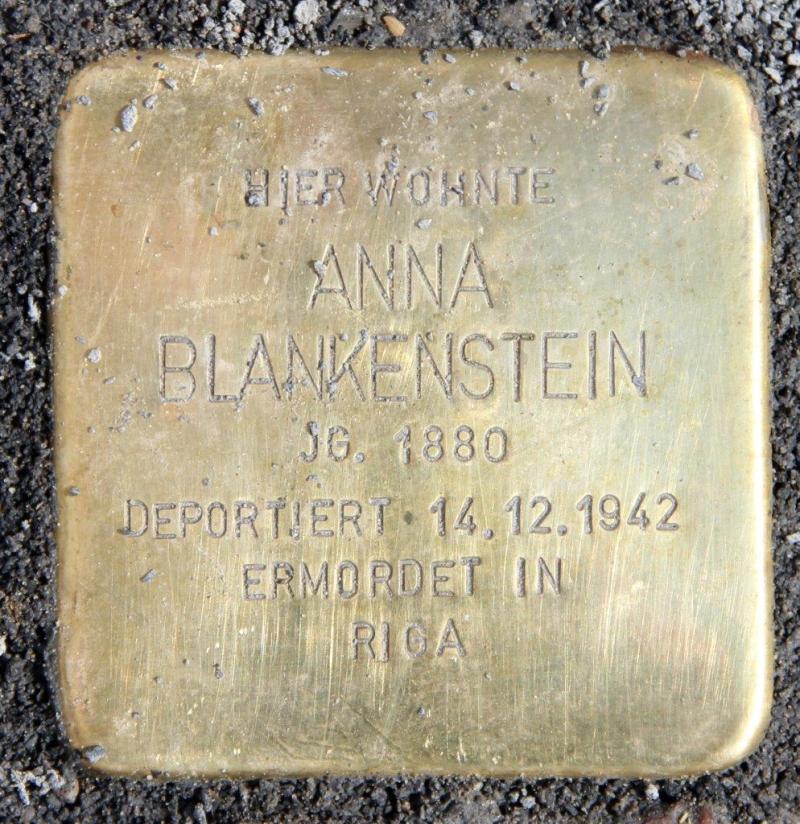 Stolperstein für Anna Blankenstein. Fotorechte: OTFW