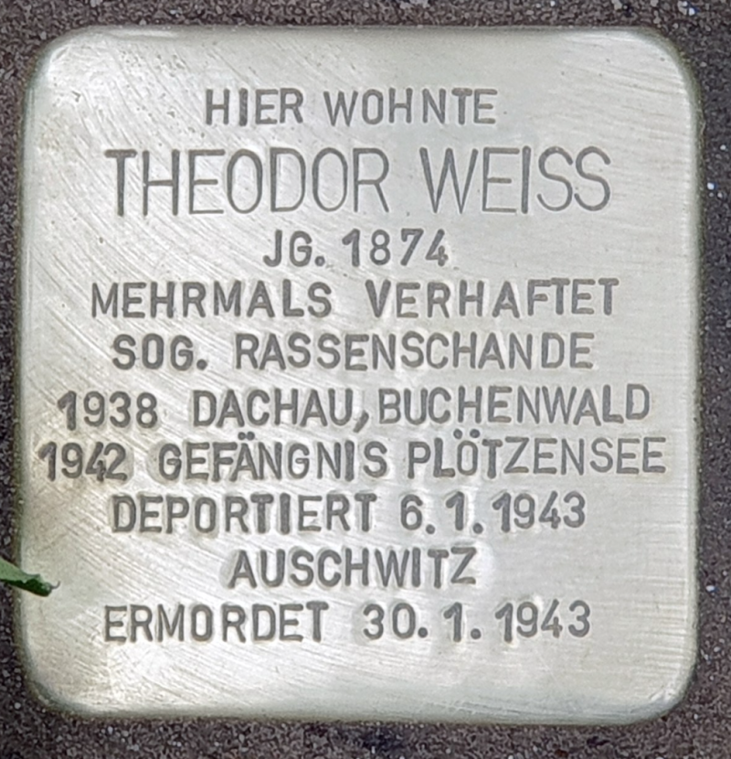 Stolperstein für Theodor Weiss © OTFW