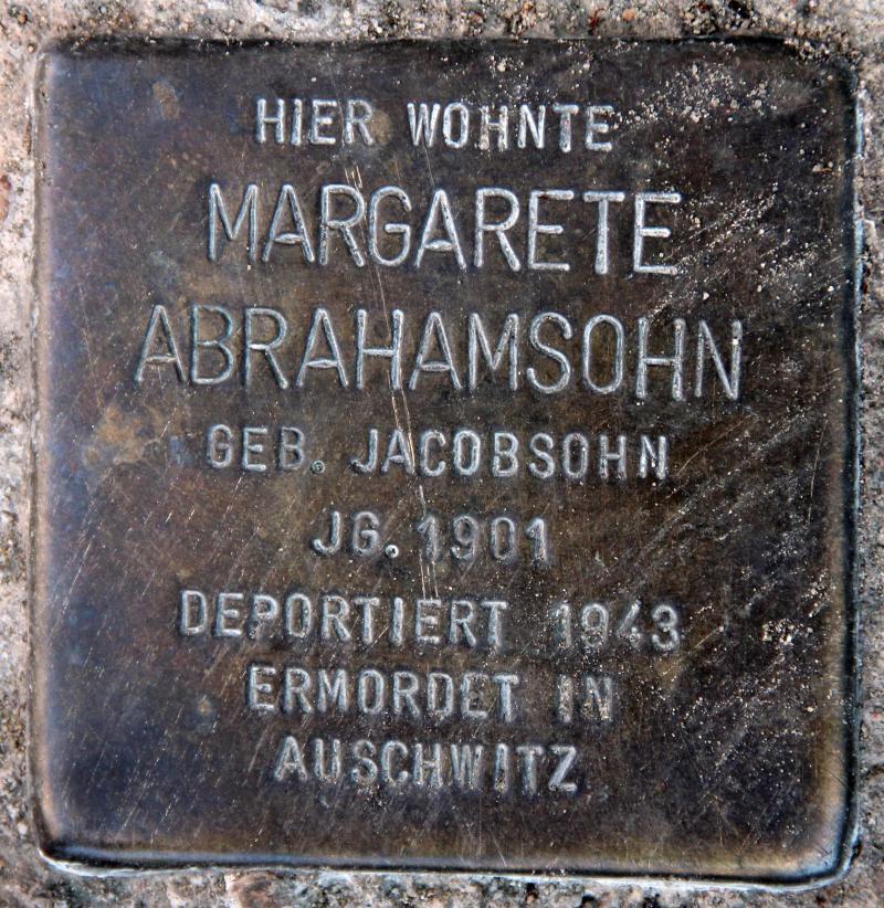 Stolperstein für Margarete Abrahamsohn.