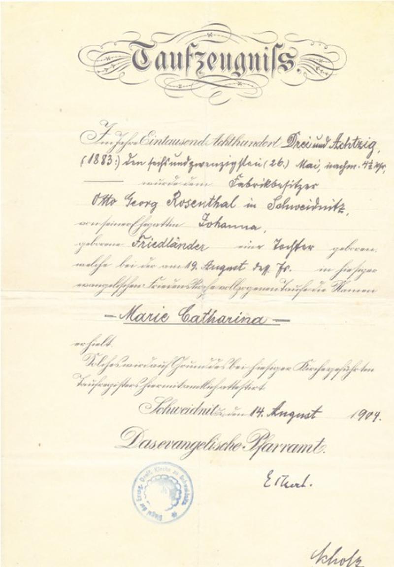 Taufzeugnis Käthe, Foto: privat