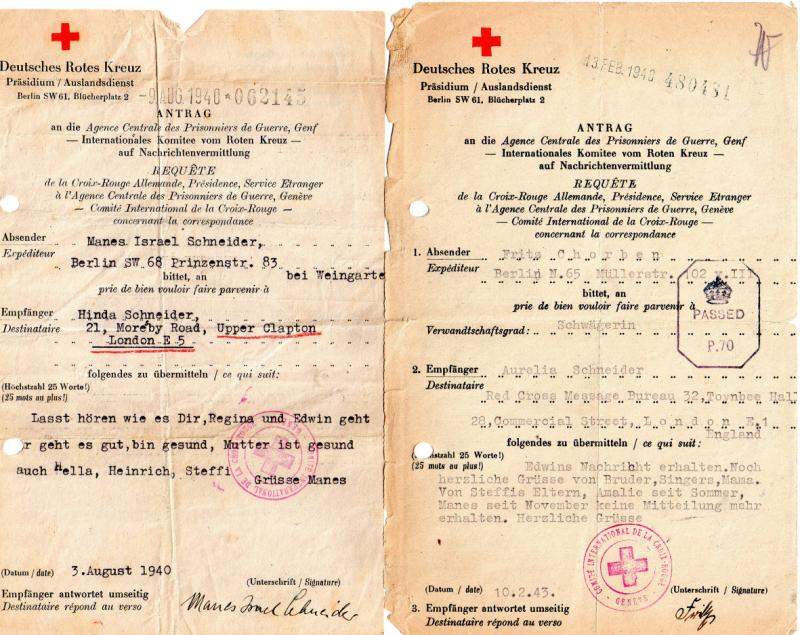 Telegramme nach England, zum Schicksal der Familie (1940, 1943)