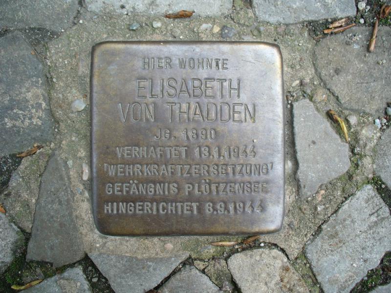 Stolperstein für Elisabeth von Thadden. Foto:B.Plewa