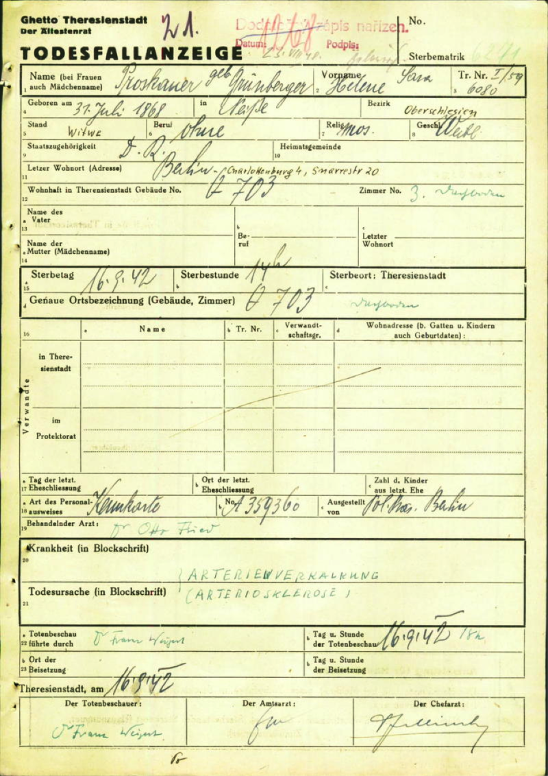 Todesfallanzeige Helene Proskauer