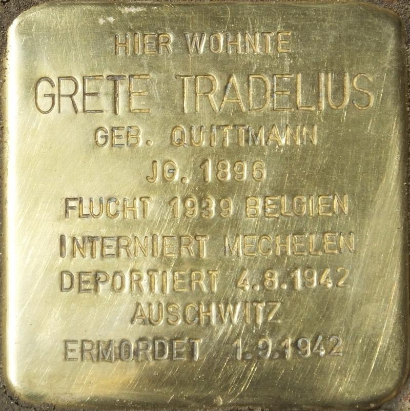 Stolperstein für Grete Tradelius; Foto: H.-J.Hupka, 2015
