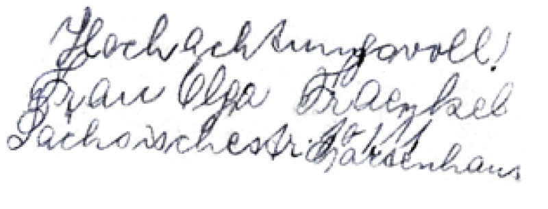 Unterschrift Olga Fraenkel zur Beschwerde über Mietmängel bei der Baupolizei