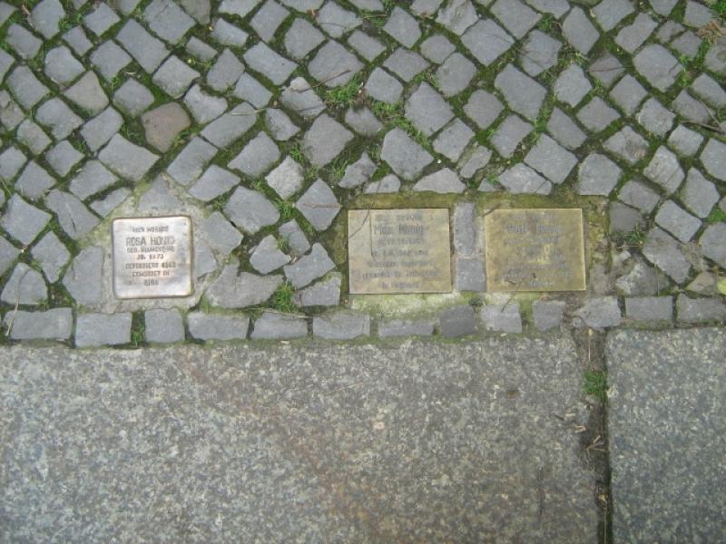 Stolperstein für Rosa Honig mit zwei Denksteinen für Ruth und Max Honig. Copyright: MTS