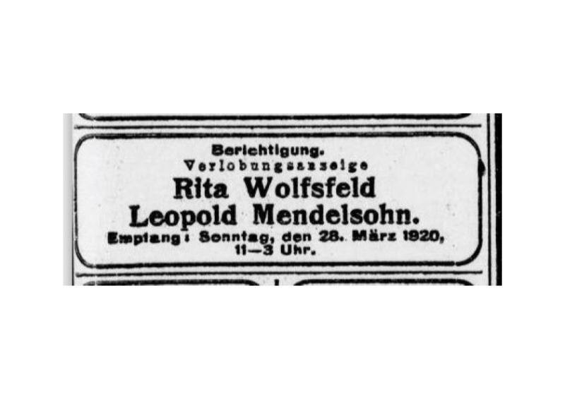Verlobungsanzeige Rita Wolfsfeld und Leopold Mendelsohn - Bild: privat 