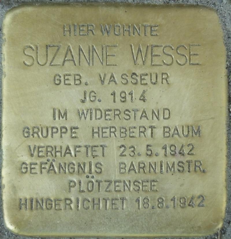 Stolperstein Suzanne Wesse Bild: Stolpersteine-Initiative CW, Hupka