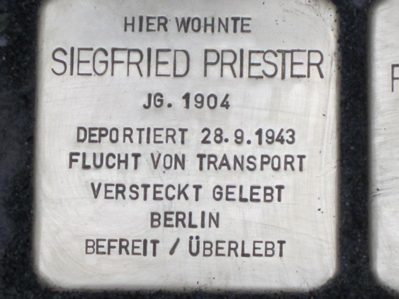 Stolperstein für Siegfried Priester. Copyright: MTS