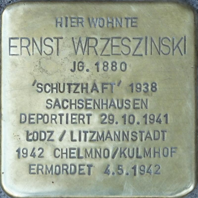Stolperstein für Ernst Wrzeszinski; Foto: H.-J.Hupka 2015