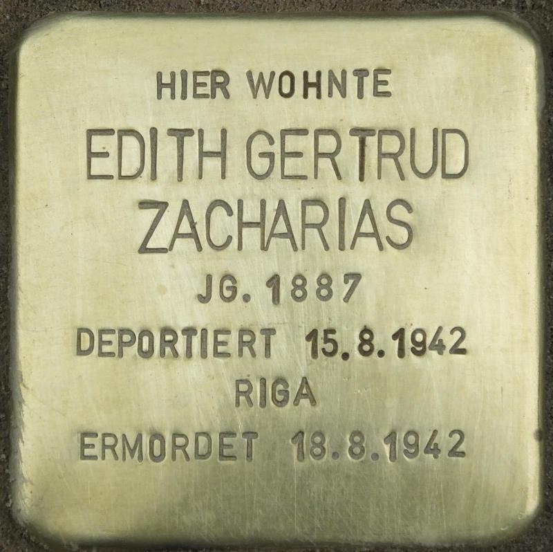 Stolperstein Edith Gertrud Zacharias Bild: Stolpersteine-Initiative CW, H.-J. Hupka