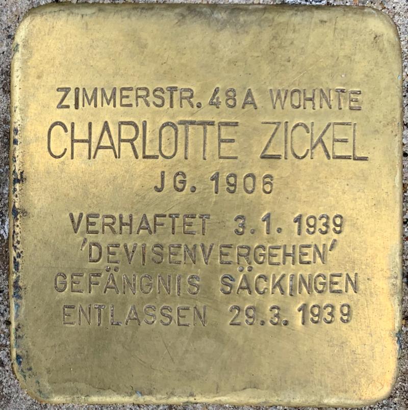 Stolperstein Charlotte Zickel © Hans-Wilhelm Saure