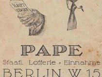 Eine Anzeige für die Staatliche Lotterie-Einnahme Pape in der Düsseldorfer Str. 42