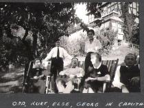 Vorne Nanny Krombach, Kurt, Else und Georg Zacharias. Dahinter Nanny Krombachs Enkel Heinz und Ruth Ginsburg im Jüdischen Landschulheim in Caputh.Heinz Ginsburg feierte dort seine Bar Mizwa. Bild: Familienarchiv