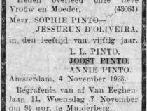 Todesanzeige Sophie Jessurun d'Oliveira Bild: Familienaufzeichnungen, Erinnerungen, Fotos und Dokumente von Sylvie Kervella-Perlberger und Annett Rubner-Weissfeld