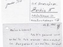 Postkarte von Hans Preuss aus dem Arbeitslager Jawichowitz, (Foto: Familie)