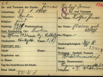 Einschulungskarte Ralph Jonas Bild: Privatbesitz George J. Fogelson
